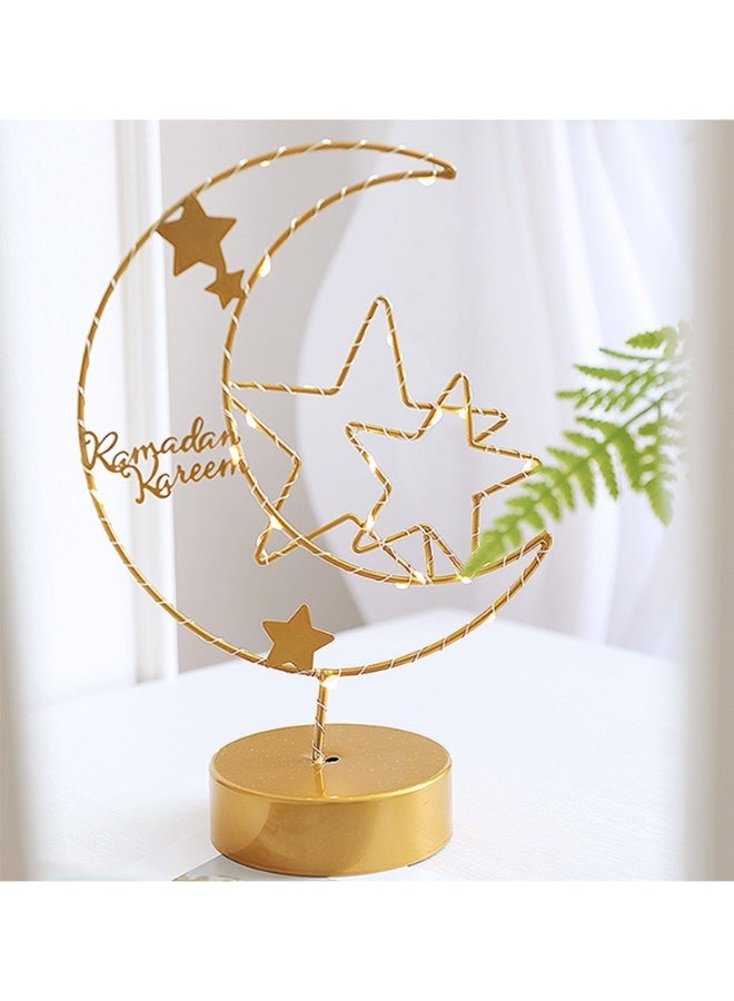 Ramadan Decorations LED Decorative Light Moon Star Table Lamp, Cordless Ramadan Moon Shape Desk Lamp, Bedside Table Night Light for Bedroom Dining Living Room Party Nursery Office Decor - Image 2